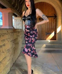 LBHM Yvonne Skirt In Tie Me Up Fetish Print | Laura Byrnes & Hope Morrison