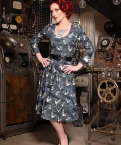 LBHM Shop All In-Stock Items By Size OYS - S - Final Sale - Hannah Scoop Neck Swing Dress In Victorian Bats Print | Laura Byrnes & Hope Morrison