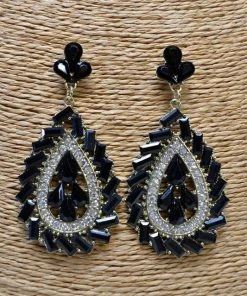 S And J - FashionGo Final Sale - Teardrop Black Crystal Pave Earrings