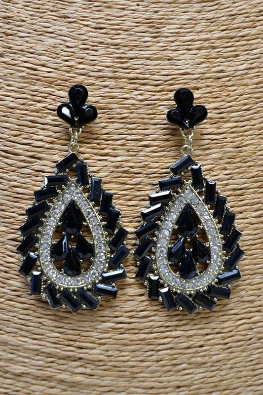 S And J - FashionGo Final Sale - Teardrop Black Crystal Pave Earrings 3 S And J - FashionGo Final Sale - Teardrop Black Crystal Pave Earrings