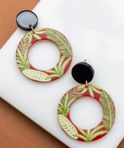 LA3Accesories What's New, Pussycat? Tiki Palm Earrings In Red