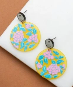 LA3Accesories The Art Of Nouveau Floral Earrings In Yellow
