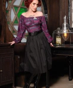 All In Stock Size XS Bella Vintage Gathered Swing Skirt In Solid Black Cotton Sateen | Pinup Couture