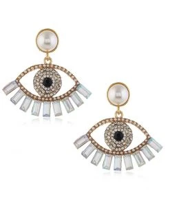Ole - FashionGo That Gleam In Your Eye Pearl & Rhinestone Evil Eye Earrings