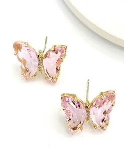Wall To Wall What's New, Pussycat? Pink Crystal Butterfly Stud Earrings