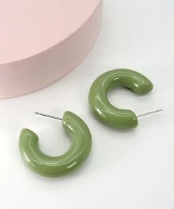 Wall To Wall Perfect Pair Resin Hoops In Olive
