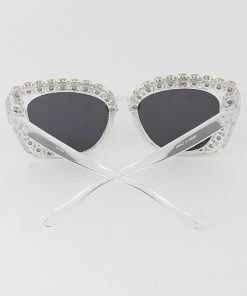 H&D Accessories What's New, Pussycat? Julia Jeweled Sunglasses In Silver And White