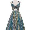 Final Sale - Renee Vintage Inspired Swing Dress In Yellow And Blue Hawaiian Sateen | Pinup Couture