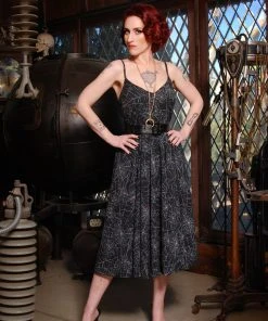 Final Sale - Amalie Ballerina Swing Dress In Black Widow Spiderweb | Pinup Couture