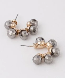 H&D Accessories Ball Drop Beaded Hoop Earrings In Silver