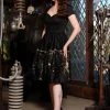 LBHM Final Sale - The Grace Vintage Cocktail Dress In Black & Gold Deco Spiderweb Print | Laura Byrnes & Hope Morrison