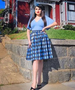 What's New, Pussycat? Bella Vintage Gathered Swing Skirt In Blue House Harlequin | Pinup Couture