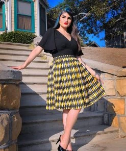 Bella Vintage Gathered Swing Skirt In Yellow House Harlequin | Pinup Couture