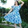 Pinupgirlclothing.com OYS Final Sale - Vintage Gathered Circle Skirt In Blue Floral | Pinup Couture