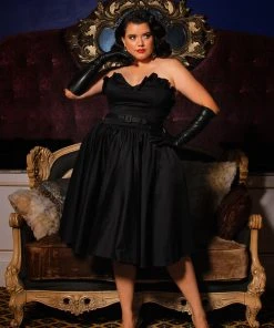 Shop All In-Stock Items By Size Final Sale - Bela Bustier Dress In Black Cotton Sateen | Pinup Couture