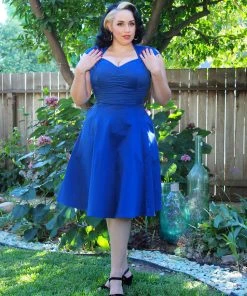 Pinupgirlclothing.com Shop All In-Stock Items By Size Final Sale - Vintage Style Pinup Heidi A-Line Dress In Solid Blue | Pinup Couture