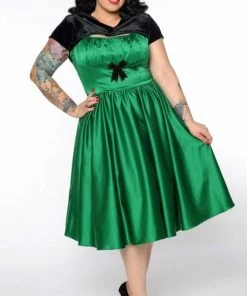 Shop All In-Stock Items By Size Final Sale - Evelyn Vintage Cocktail Dress In Green Bridal Satin | Pinup Couture
