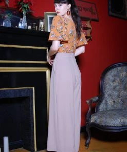 Shop All In-Stock Items By Size Final Sale - Dietrich Vintage Wide Leg Palazzo Pants In Beige Crepe | Laura Byrnes Design