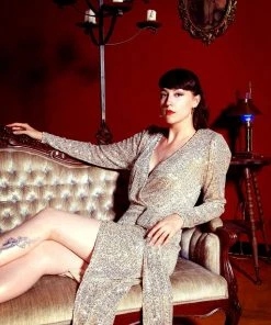 Final Sale - Dynasty 70s Sequined Wrap Gown In Champagne Gold | Rubber Ducky Shop All In-Stock Items By Size