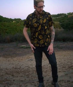 LBHM What's New, Pussycat? Unisex Button Down Shirt In Stregheria Sateen | Laura Byrnes & Hope Johnstun