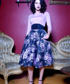 Pinupgirlclothing.com OYS - XS - Vintage Inspired Corset Skirt In Purple Floral | Laura Byrnes Design