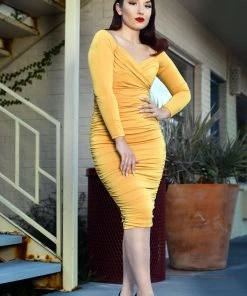Laura Byrnes Design Laura Byrnes California Monica Wiggle Dress In Mustard