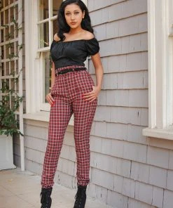 Final Sale - LB Long Trousers In Red Plaid | Laura Byrnes Design