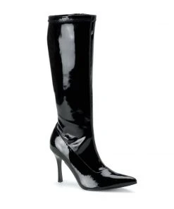 Pleaser I’m In Lust Knee High Stiletto Boots In Black Stretch Faux Patent Shop All In-Stock Items By Size