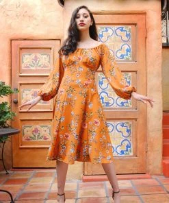 Pinupgirlclothing.com Shop All In-Stock Items By Size Final Sale - The Swann Dress In Mustard Floral Stretch Crepe | Pinup Couture 10 Pinupgirlclothing.com Shop All In-Stock Items By Size Final Sale - The Swann Dress In Mustard Floral Stretch Crepe | Pinup Couture