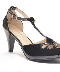 DayDay - Fashiongo Classically Elegant Vintage T-Strap 3" Heels In Black Faux Patent Shop All In-Stock Items By Size