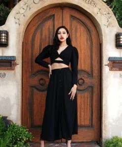 LB Selene Button Front Midi Skirt In Black Stretch Crepe | Laura Byrnes What's New, Pussycat? 15 LB Selene Button Front Midi Skirt In Black Stretch Crepe | Laura Byrnes What's New, Pussycat?