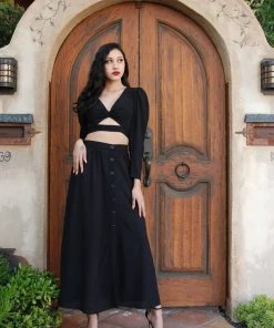 LB Luna 40's Vintage Crop Top In Solid Black Stretch Crepe | Laura Byrnes