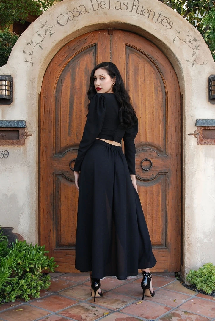 LB What's New, Pussycat? Luna 40's Vintage Crop Top In Solid Black Stretch Crepe | Laura Byrnes 7 LB What's New, Pussycat? Luna 40's Vintage Crop Top In Solid Black Stretch Crepe | Laura Byrnes