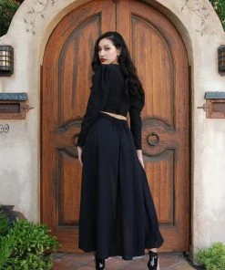 LB Luna 40's Vintage Crop Top In Solid Black Stretch Crepe | Laura Byrnes