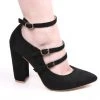 LUV Fashion Shoes - FashionGo Samantha 3 Strap Pump In Black Faux Suede
