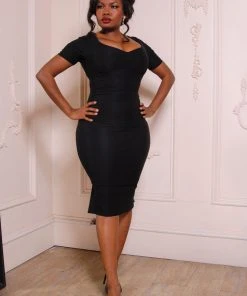 What's New, Pussycat? The Priscilla 60s Wiggle Dress In Black | Pinup Couture