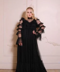 Rubber Ducky Final Sale - Gothic Glamour Marissa Edwardian Empire Waist Maxi Gown In Black Shop All In-Stock Items By Size