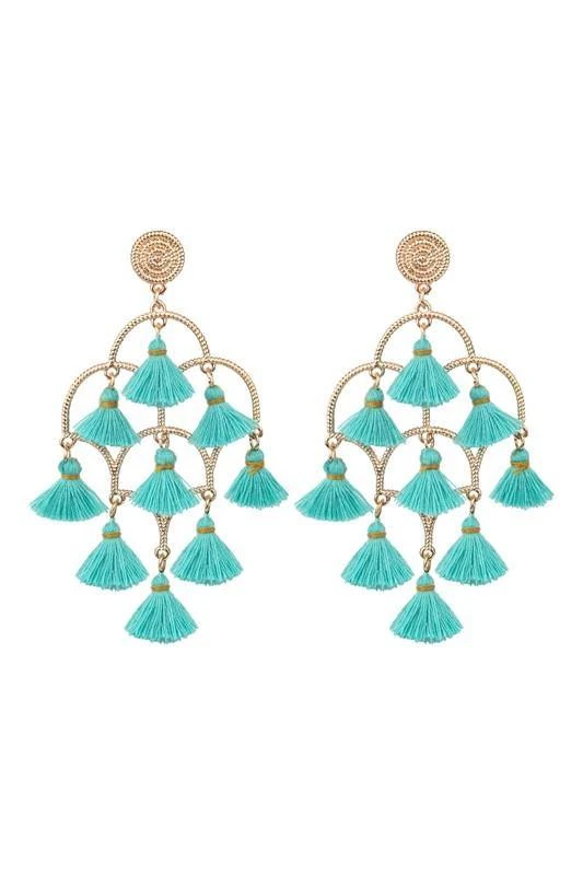 Ole - FashionGo What's New, Pussycat? Tassel Tuesday Chandelier Earrings In Aqua 3 Ole - FashionGo What's New, Pussycat? Tassel Tuesday Chandelier Earrings In Aqua