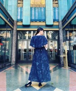 Laura Byrnes Design Final Sale - Ashley 70s Faux Wrap Maxi Dress With Cape Sleeves In Witchy Toile Print | Laura Byrnes