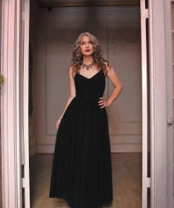 What's New, Pussycat? Amalie Ballerina Daytime Maxi Gown In Solid Black | Pinup Couture