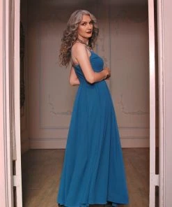 Shop All In-Stock Items By Size Final Sale - Amalie Ballerina Daytime Maxi Gown In Peacock | Pinup Couture