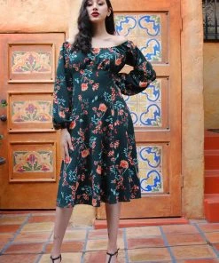 Pinupgirlclothing.com Shop All In-Stock Items By Size Final Sale - The Swann Dress In Hunter Floral Stretch Crepe | Pinup Couture