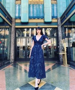 Laura Byrnes Design Final Sale - Ashley 70s Faux Wrap Maxi Dress With Cape Sleeves In Witchy Toile Print | Laura Byrnes