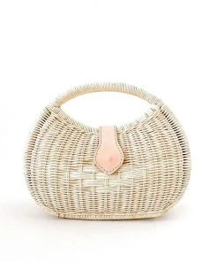 Everina Napoli Rattan Oval Bag In Ivory