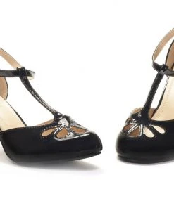 DayDay - Fashiongo Classically Elegant Vintage T-Strap 3" Heels In Black Faux Patent