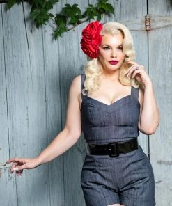 Laura Byrnes Design Final Sale - Laura Byrnes Daphne Short Overalls In Dark Blue Denim Shop All In-Stock Items By Size