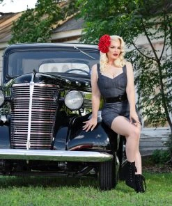 Laura Byrnes Design Final Sale - Laura Byrnes Daphne Short Overalls In Dark Blue Denim Shop All In-Stock Items By Size