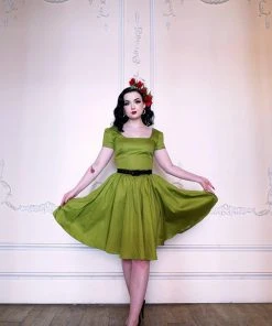 Final Sale - Lara Dress In Olive Cotton Sateen | Laura Byrnes Design Shop All In-Stock Items By Size