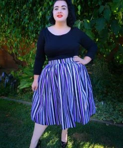 Bella Vintage Gathered Swing Skirt In Solstice Stripe Cotton Sateen | Pinup Couture What's New, Pussycat?