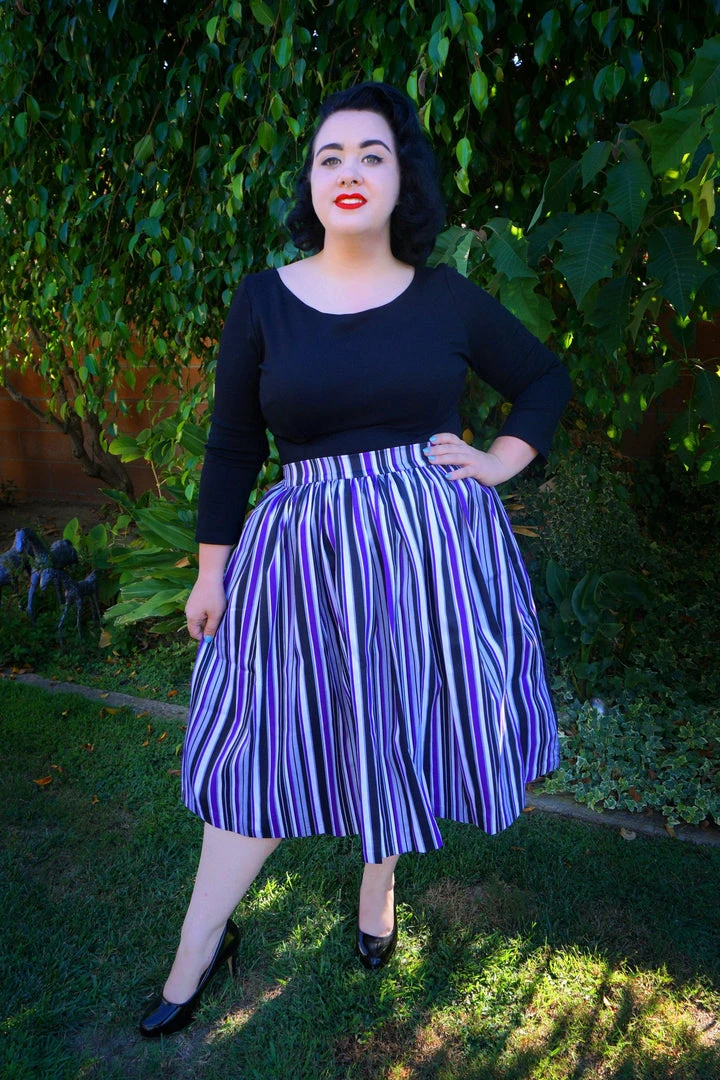 Bella Vintage Gathered Swing Skirt In Solstice Stripe Cotton Sateen | Pinup Couture What's New, Pussycat? 3 Bella Vintage Gathered Swing Skirt In Solstice Stripe Cotton Sateen | Pinup Couture What's New, Pussycat?